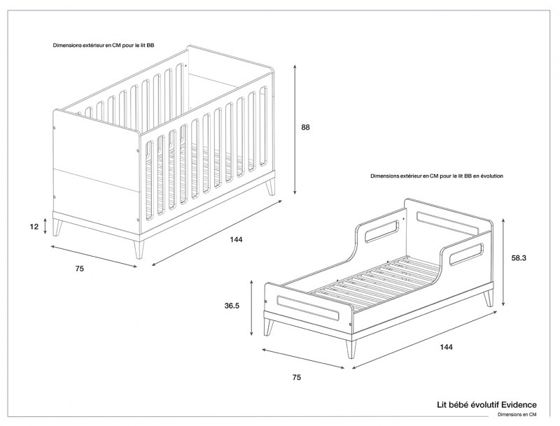 Dimensions du lit pour bébé Evidence.