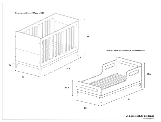 Dimensions du lit pour bébé Evidence.