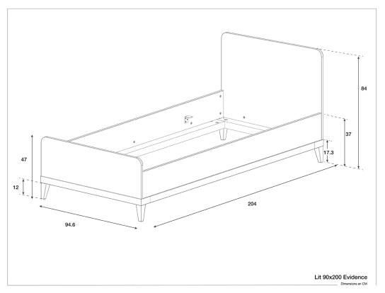 Dimensiones de la cama infantil 90x200 Evidence