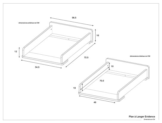 Dimensions of the Evidence changing table.