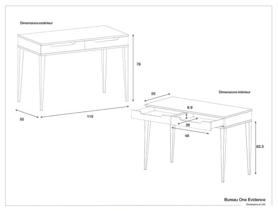 Dimensiones del escritorio Evidence One con dos cajones.