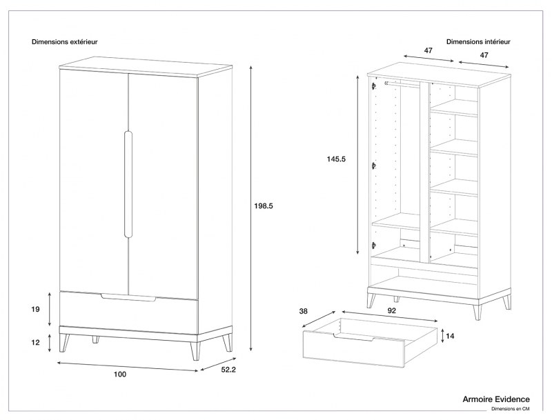 Dimensiones del armario Evidence.