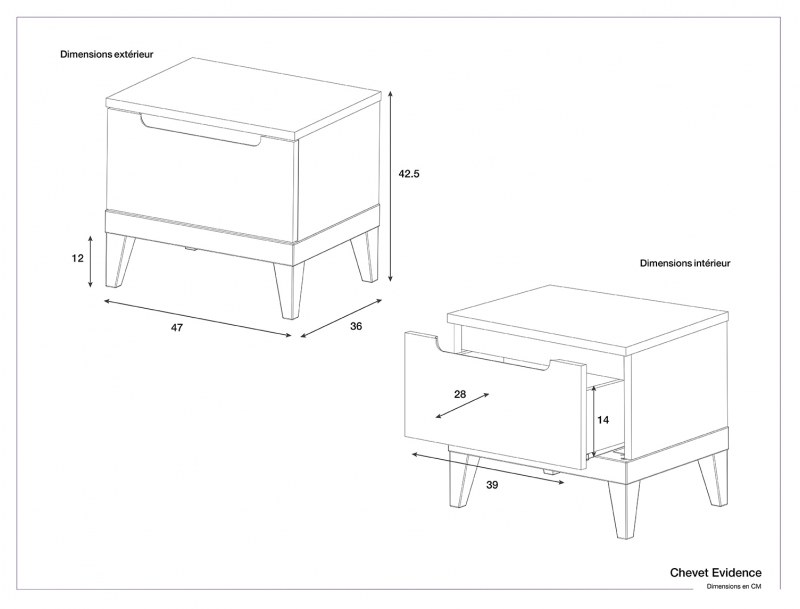 Dimensions of the Evidence bedside table.