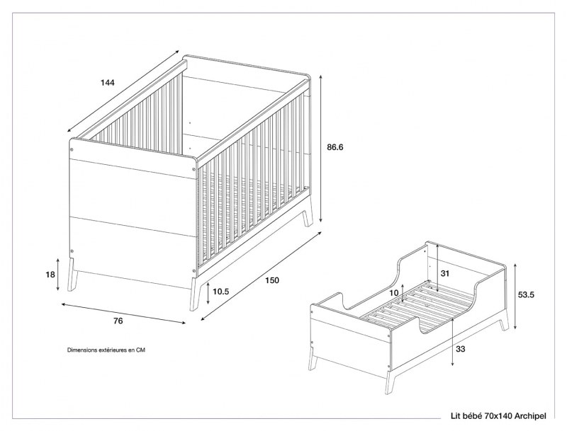 Archipel convertible baby bed dimensions