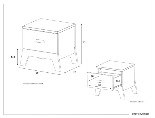 Archipel bedside table dimensions