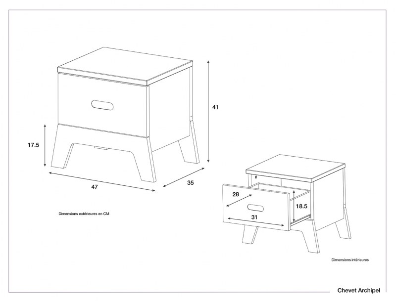 Dimensions of the Archipel bedside table