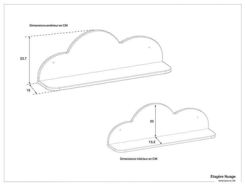 Dimensions de l'étagère Nuage Anthracite