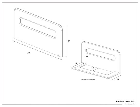 Dimensions of the Bali 70cm Anthracite barrier