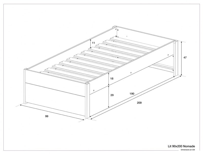 Cama clásica - Cama 90x200 cm Nómada + Somier de Pino