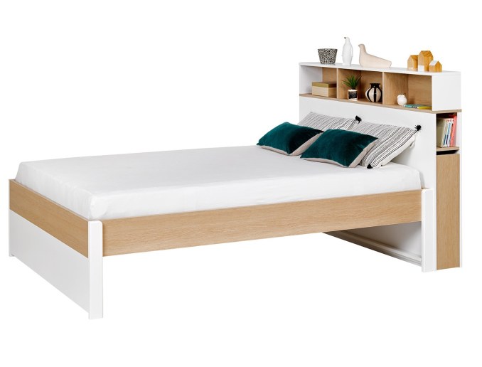 Cama doble Nomade blanca y de madera