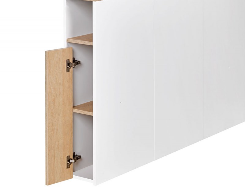 Kopfteil in Weiß und Holz