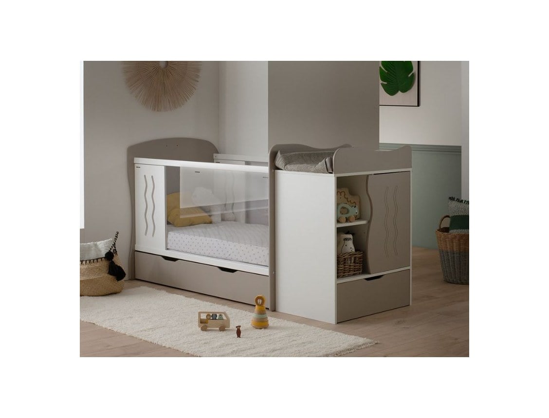Komplettes Babyzimmer - Mitwachsendes Babyzimmer Belem Leinen & Weiß + Schublade & Matratze