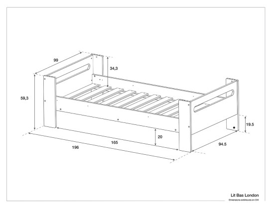 Dimensioni del letto basso London 90x190
