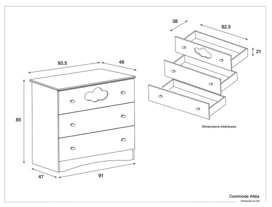 Afmetingen van de Altéa babycommode
