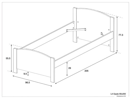 Dimensioni del letto Opale 90x200 Bianco