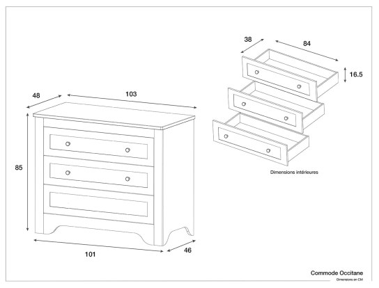 Dimensions of the Occitane dresser