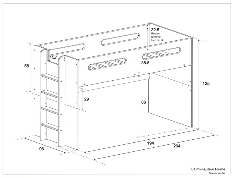 Dimensions du lit Plume