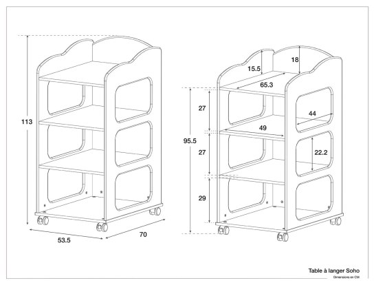Dimensions of the Soho taupe changing table