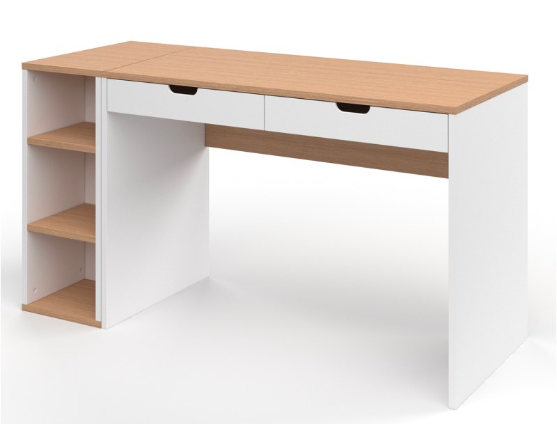 Bureau enfant - Bureau Blanc & Bois avec caisson MILOR