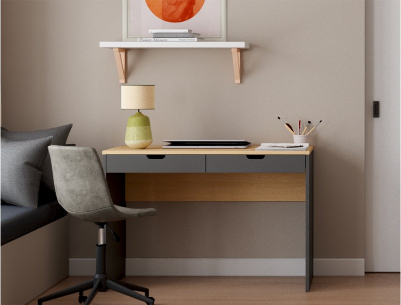 Children's desk - Anthracite & Wood desk with MILOR drawer unit