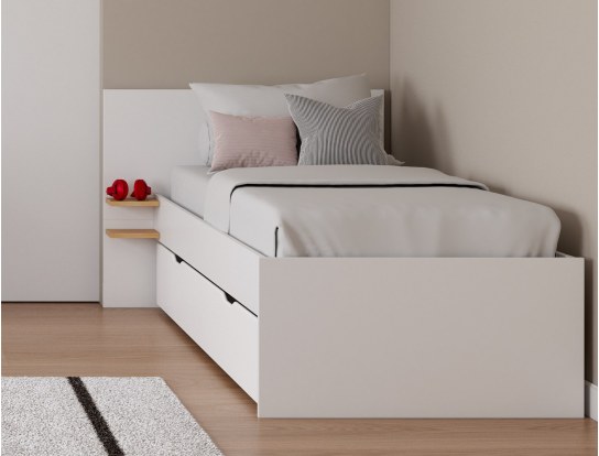 Cama blanca con somier de 90x200 Milor