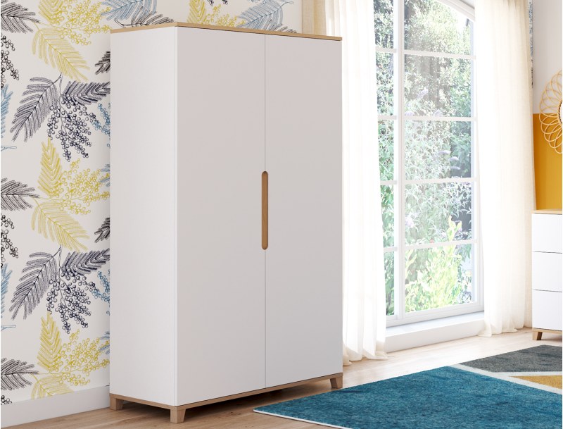 Two-door white wood wardrobe Milor