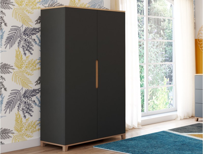 Kleiderschrank zwei Türen anthrazit und Holz Milor