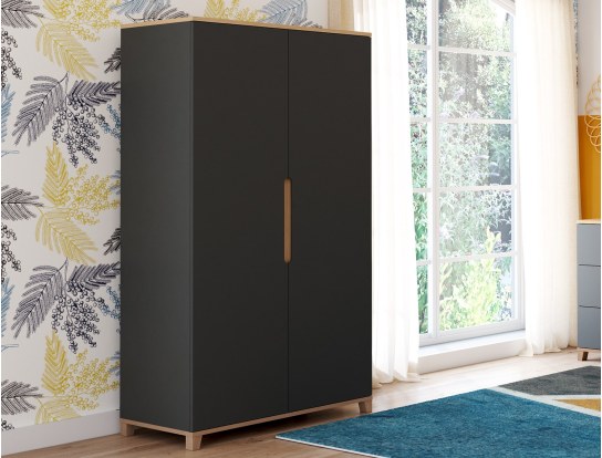 Kleiderschrank zwei Türen anthrazit und Holz Milor