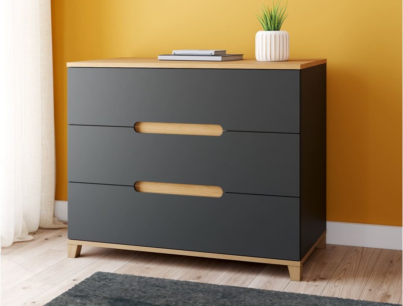 Cassettiera tre cassetti antracite e legno Milor