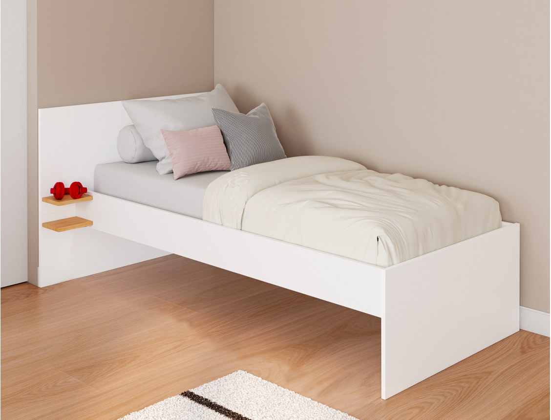 Lit blanc et bois couchage 90x200 Milor