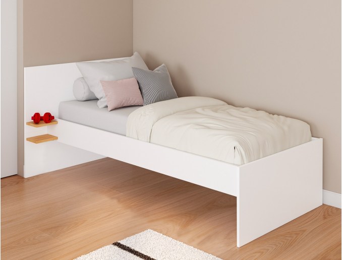 Cama blanca y madera para colchón 90x200 Milor