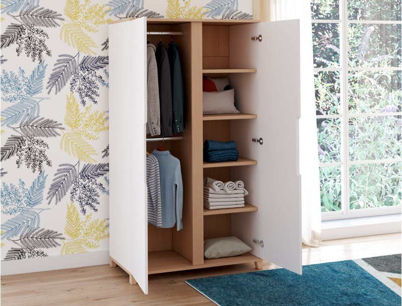 White Milor wardrobe with wood interior
