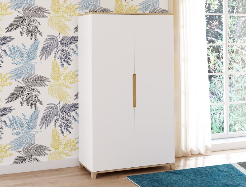 Two-door white and wood wardrobe Milor
