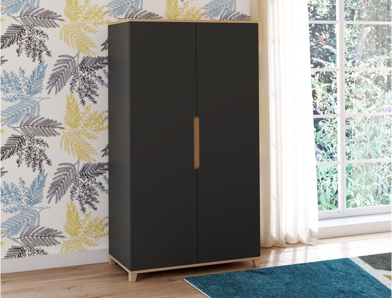 Zweitüriger Kleiderschrank anthrazit / Holz Milor