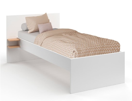 Milor white and wood teen bed 90x200
