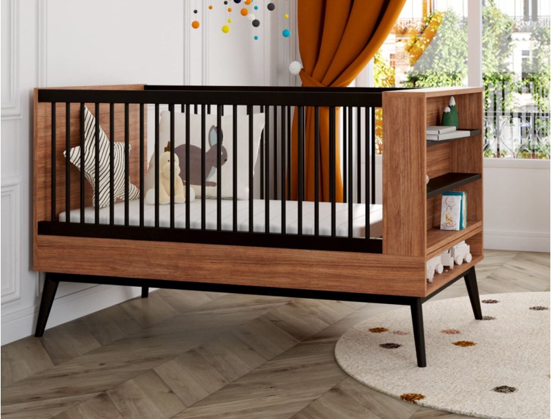 Vintage evolutionair babybedje Octave zwart en hout