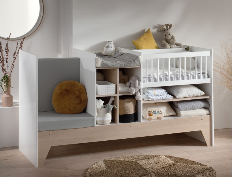 Combined baby bed - White & wood Ecrin convertible baby bed