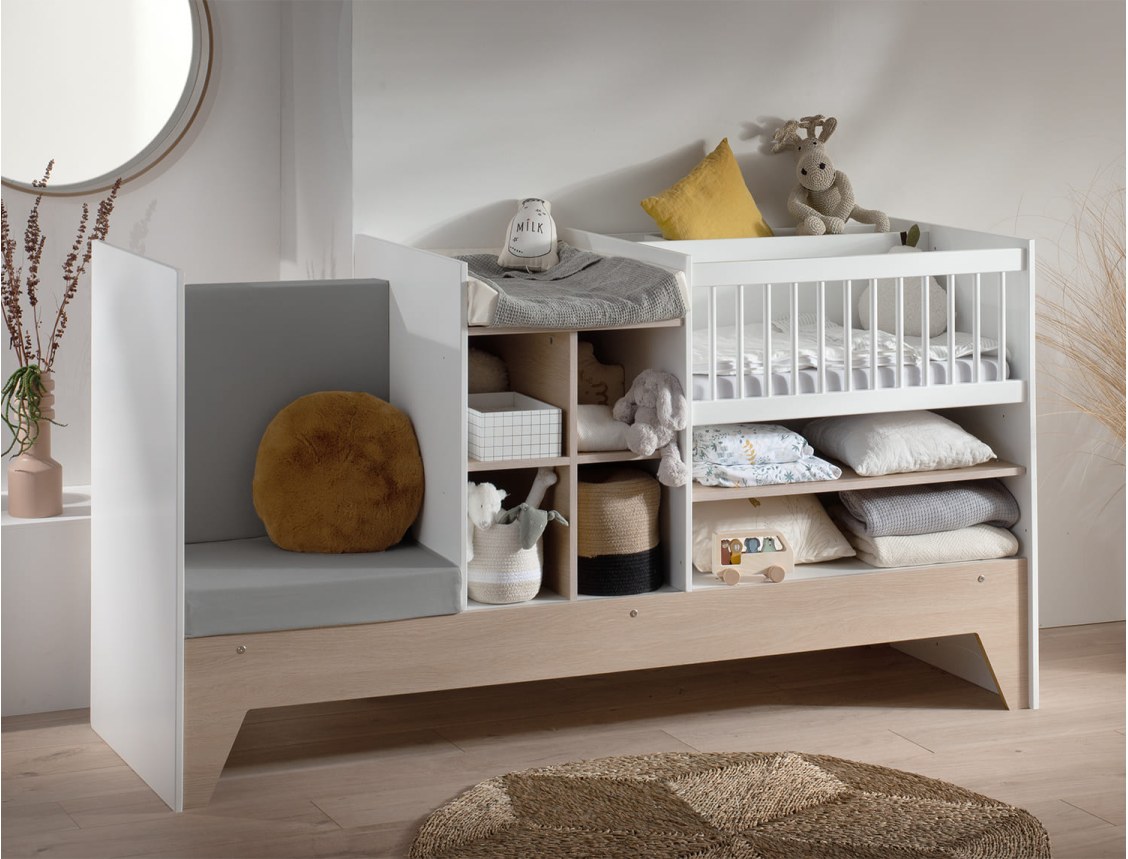 Combiledikant - Wit & houten uitbreidbaar combiledikant Ecrin