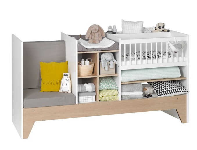 Cuna convertible combinada Blanco/Madera Ecrin en versión cuna con colchón de 40x80 cm
