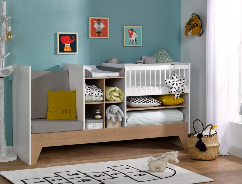 Combi babybedje - Wit & houten uitbreidbaar combi babybedje Ecrin