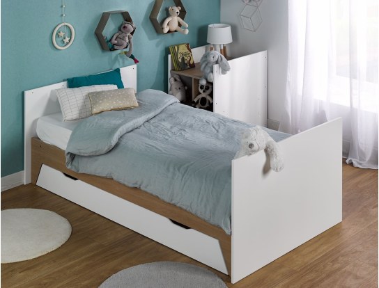 Lit bébé combiné évolutif blanc & bois Ecrin avec matelas couffin 40x80  fourni - Morgaëlla