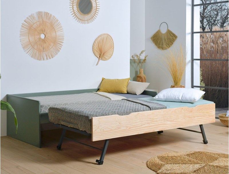 cama nido de madera color caqui Landes con dos plazas