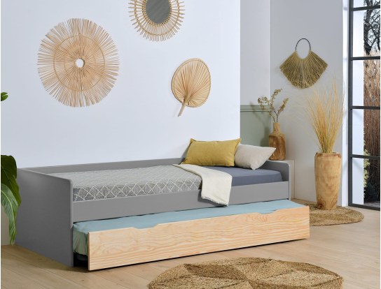 Lit gigogne Landes Gris et bois