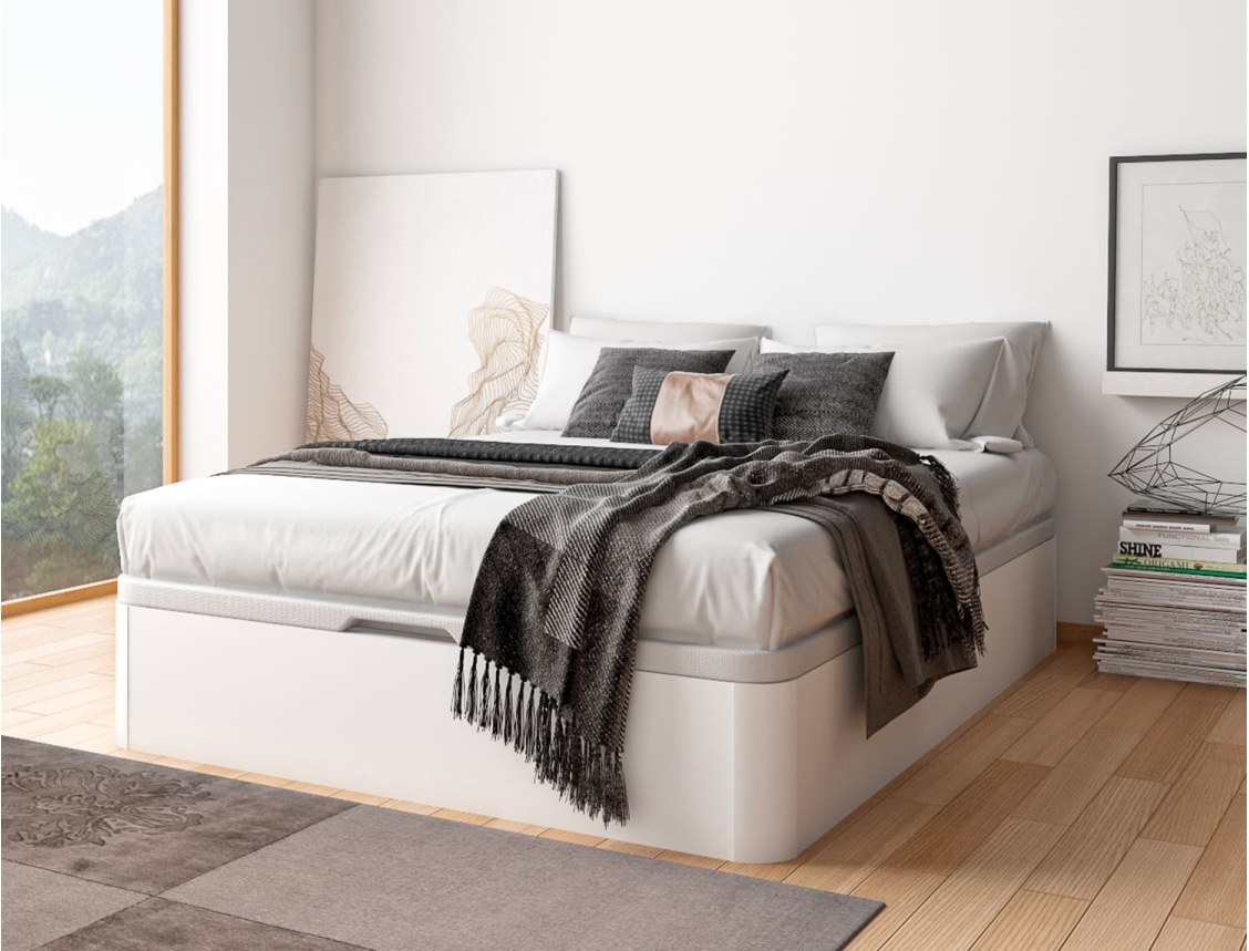 Lit coffre couchage 140x200 blanc Malice