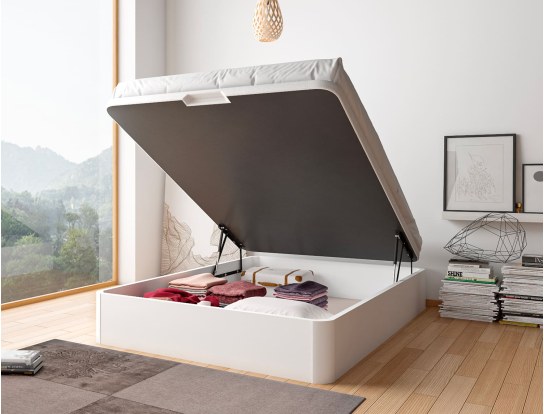 Lit coffre couchage 140x200 blanc grand espace de rangement Malice