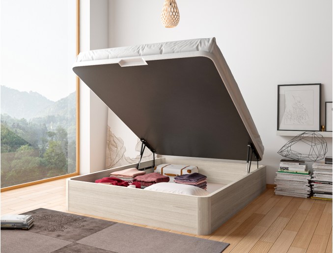 Letto contenitore in rovere sbiancato con ampio spazio contenitivo Malice