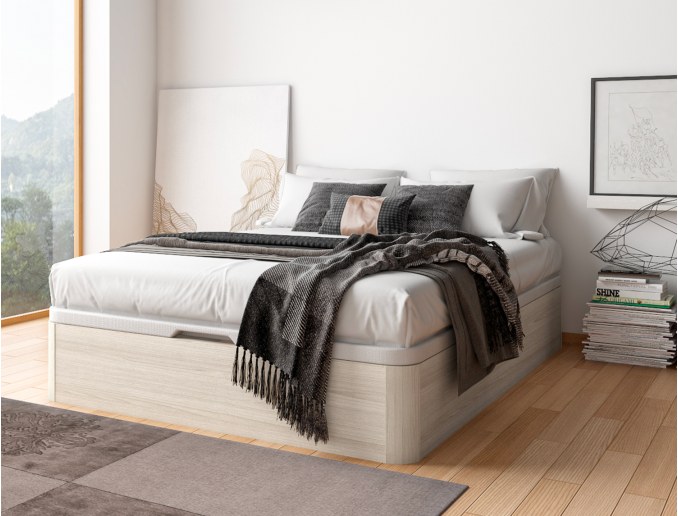Letto contenitore in rovere sbiancato 140x200 Malice