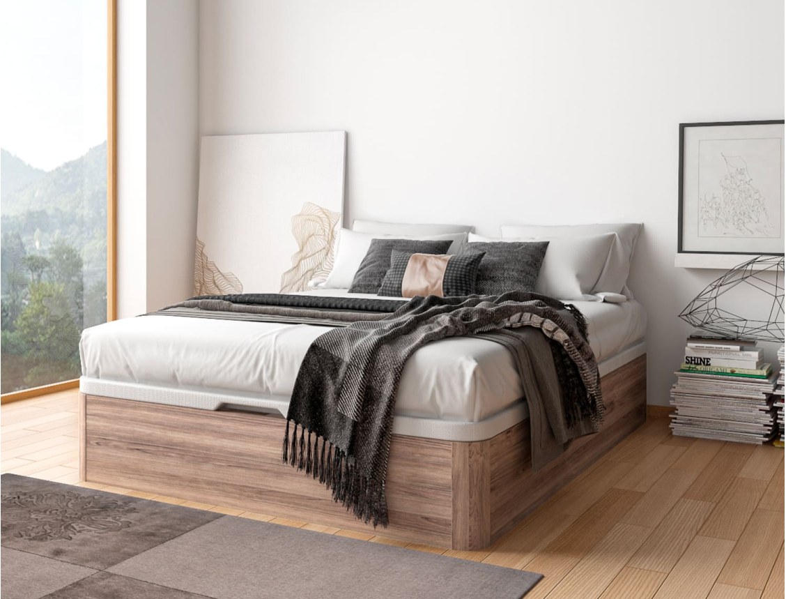 Lit coffre couchage 140x200 chêne naturel Malice