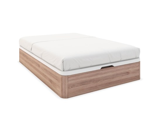 Lit coffre couchage 140x200 Grand rangement chêne naturel Malice matelas non fournis
