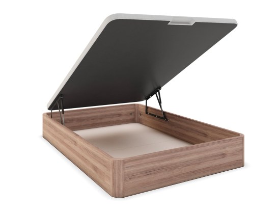 Letto contenitore con ampio spazio di archiviazione in rovere naturale